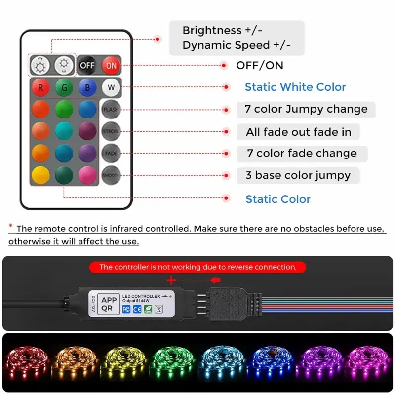 12V Remote Control Flexible SMD 5050 RGB Led Strip Light for Living Room - Image 7